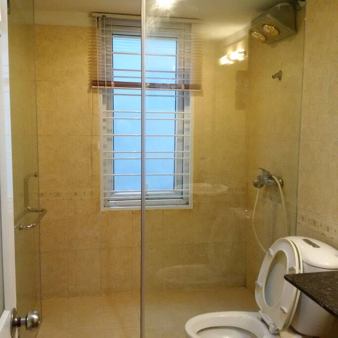 Toilet and showering-two rooms share one
