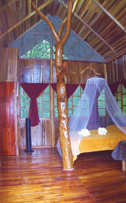 Interior with tree and queen size bed