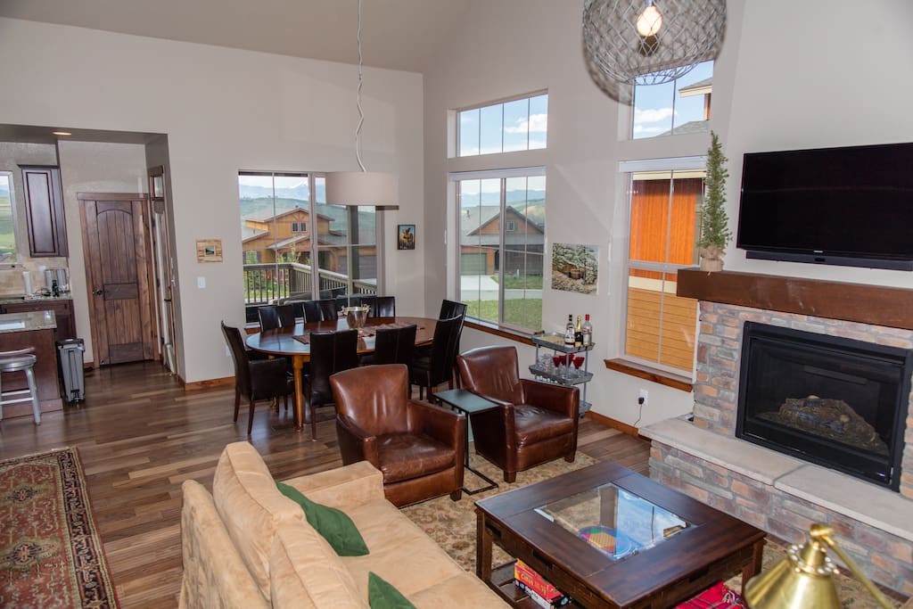 Family room and dining room.