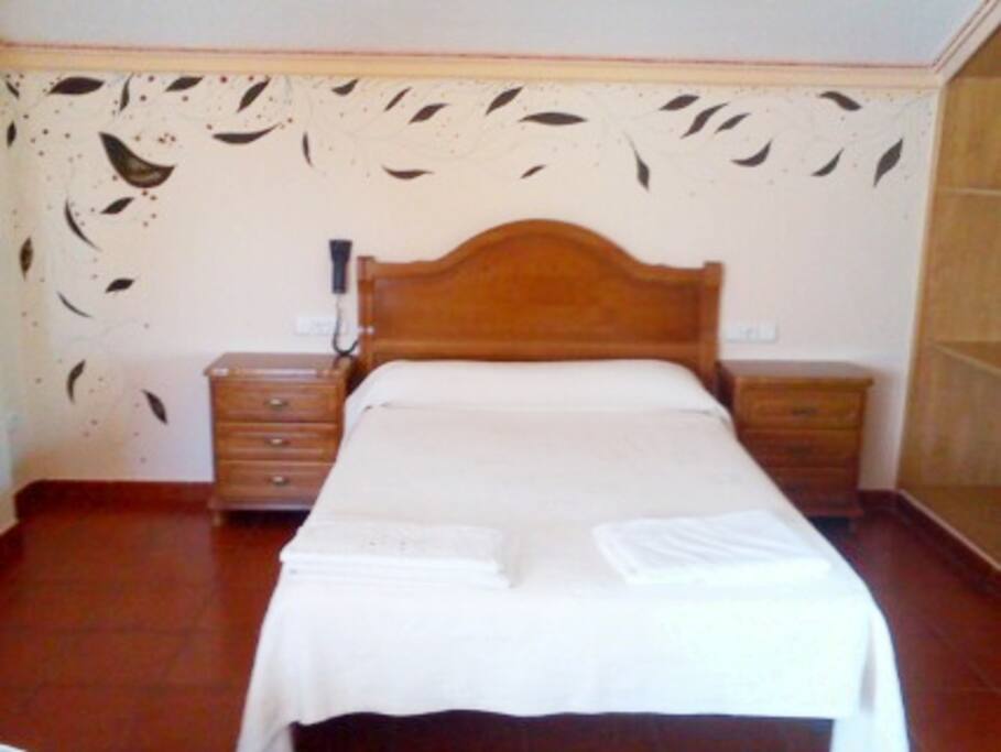 Habitacion de matrimonio con terraza, armario, tv y calefaccion