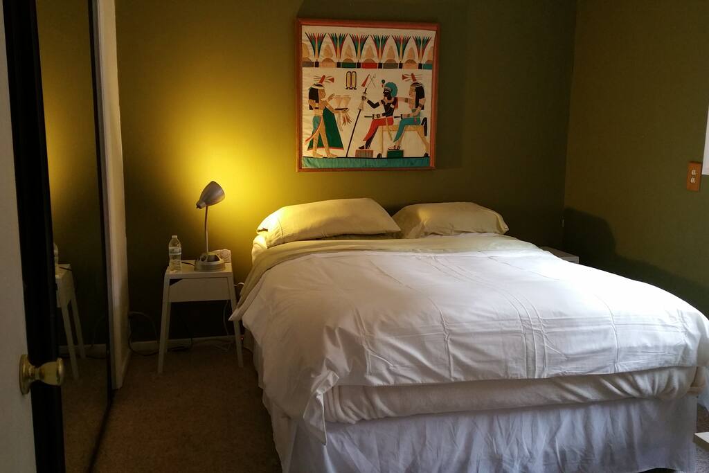 "The Egyptian" features a comfy queen bed with memory foam mattress and heated mattress pad