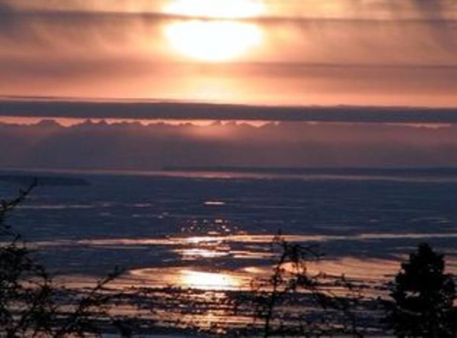 Wonderful long sunsets, given that the sun slides out of the sky diagonally in Alaska, not straight down.