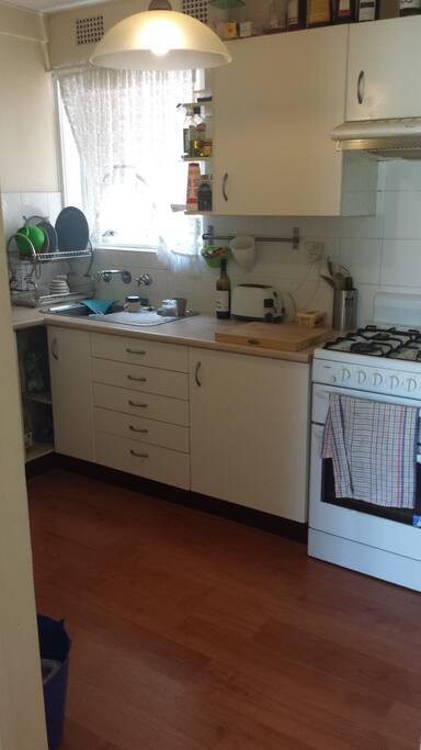 Gas cooking, refurbished kitchen.