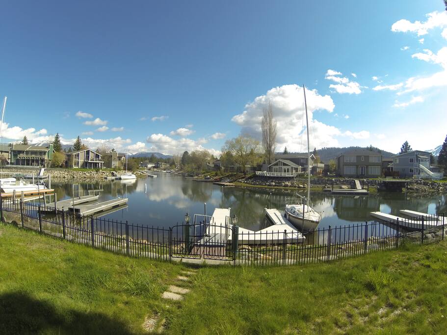 canal view and backyard boat dock