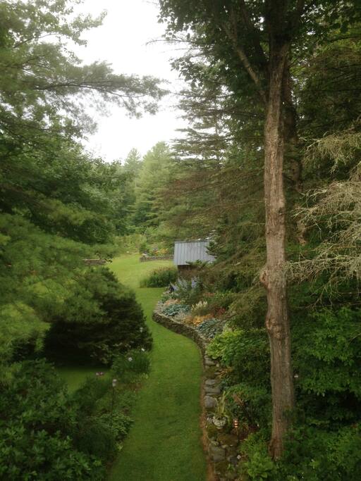 View of gardens from window of bedroom