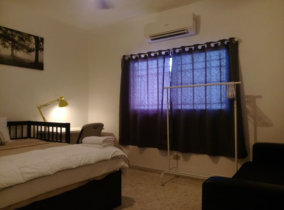 Bedroom, new air conditioner, sofa