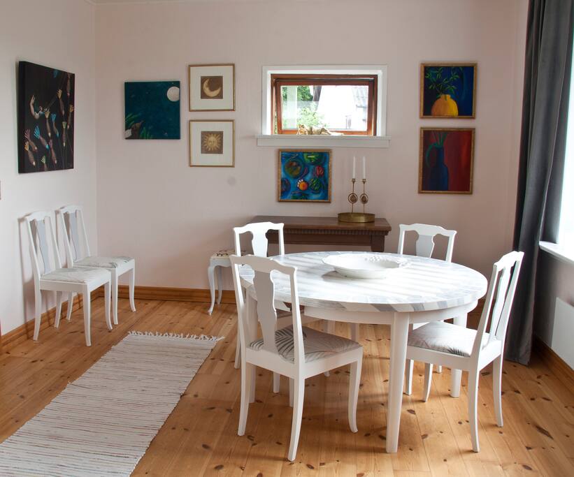 Light and airy. Living room and dining area in one large room.