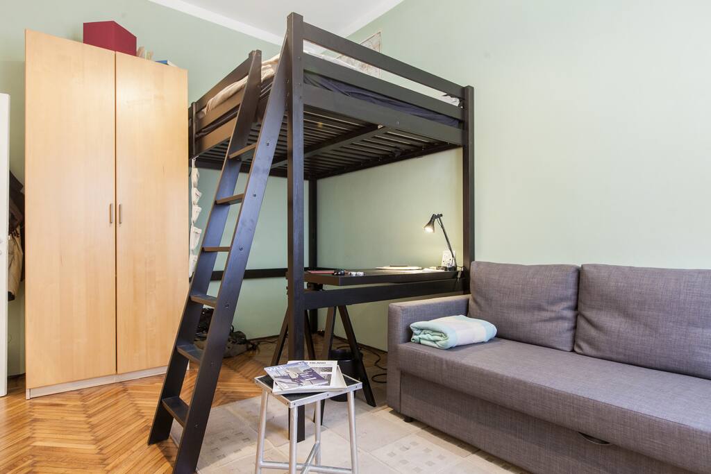 The comfortable loft bed and sofa bed