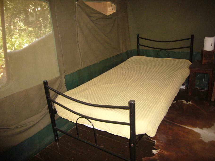 Inside the tent.