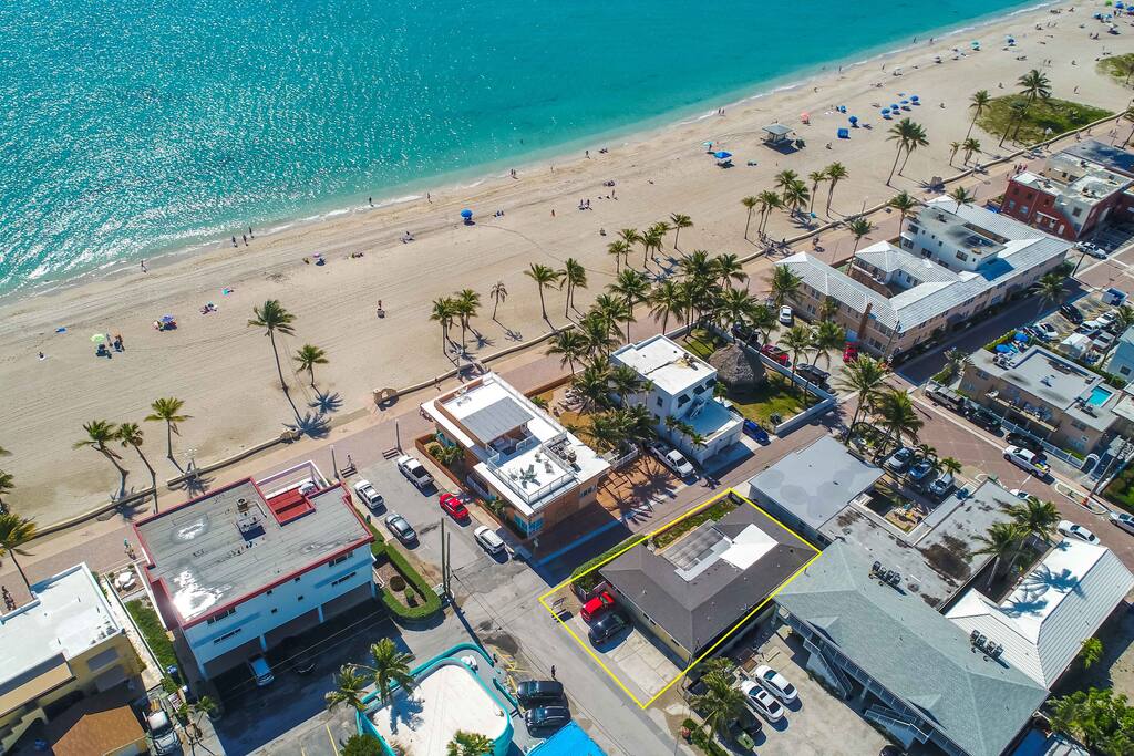 One house away from the sand.