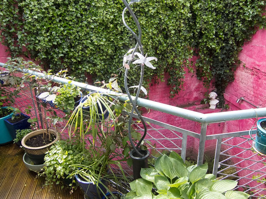 Balcony overlooking indoor courtyard