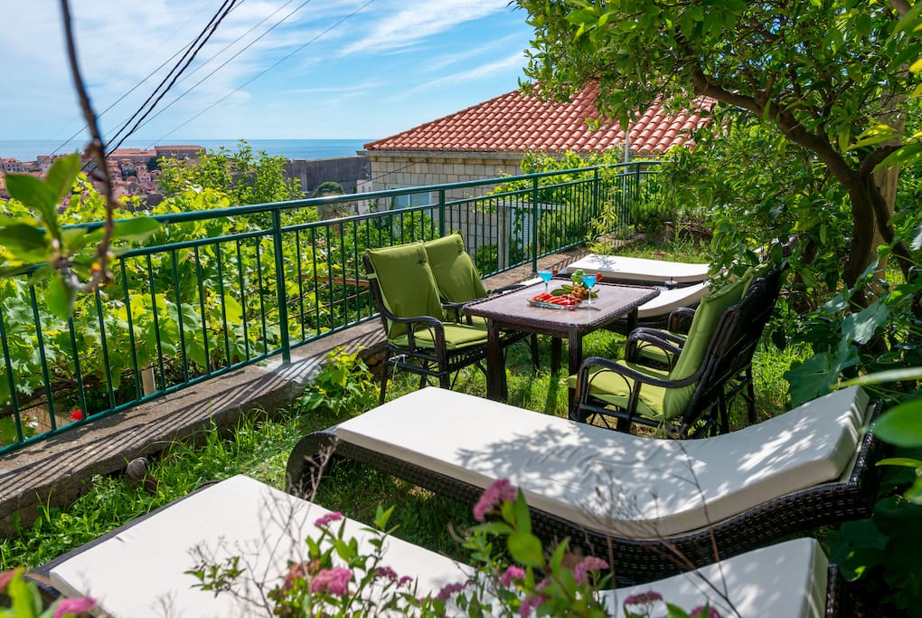 Welcome to Villa Magnolia, this is shared terrace of your two bedroom studio (shared only with one bedroom studio) boosting spectacular sea view over Adriatic Sea, Lokrum Island and UNESCO protected Dubrovnik Old Town.