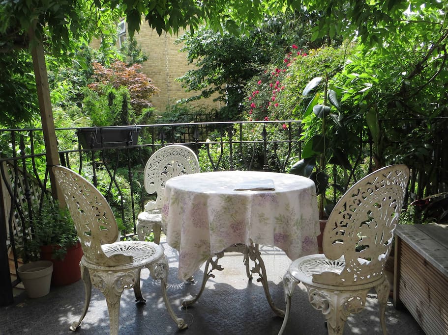 Morning coffee overlooking our garden
