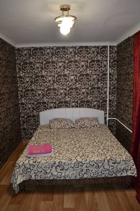 There is air conditioning, dark curtains. Orthopedic mattress.Bedroom