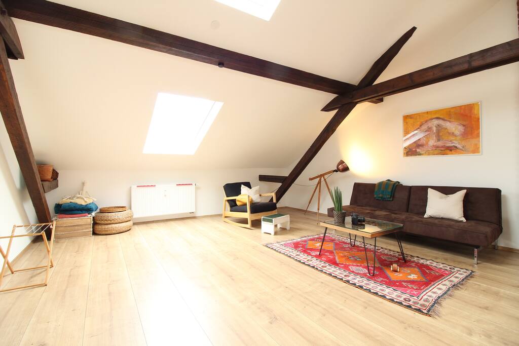 Bright & cozy living room with creative decor.