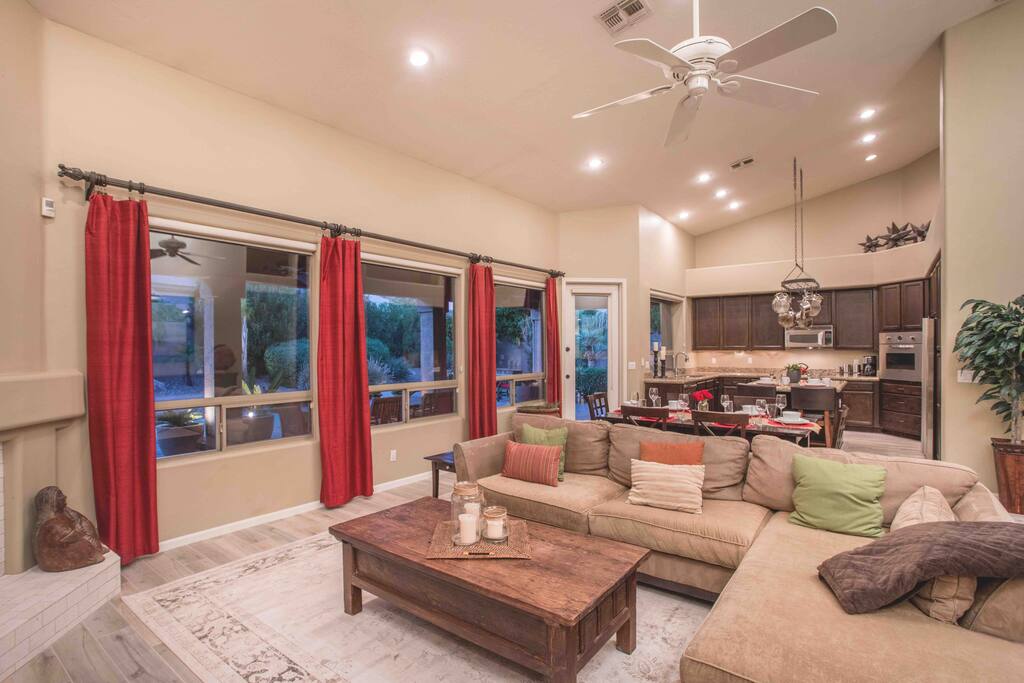 Large great room that opens to kitchen