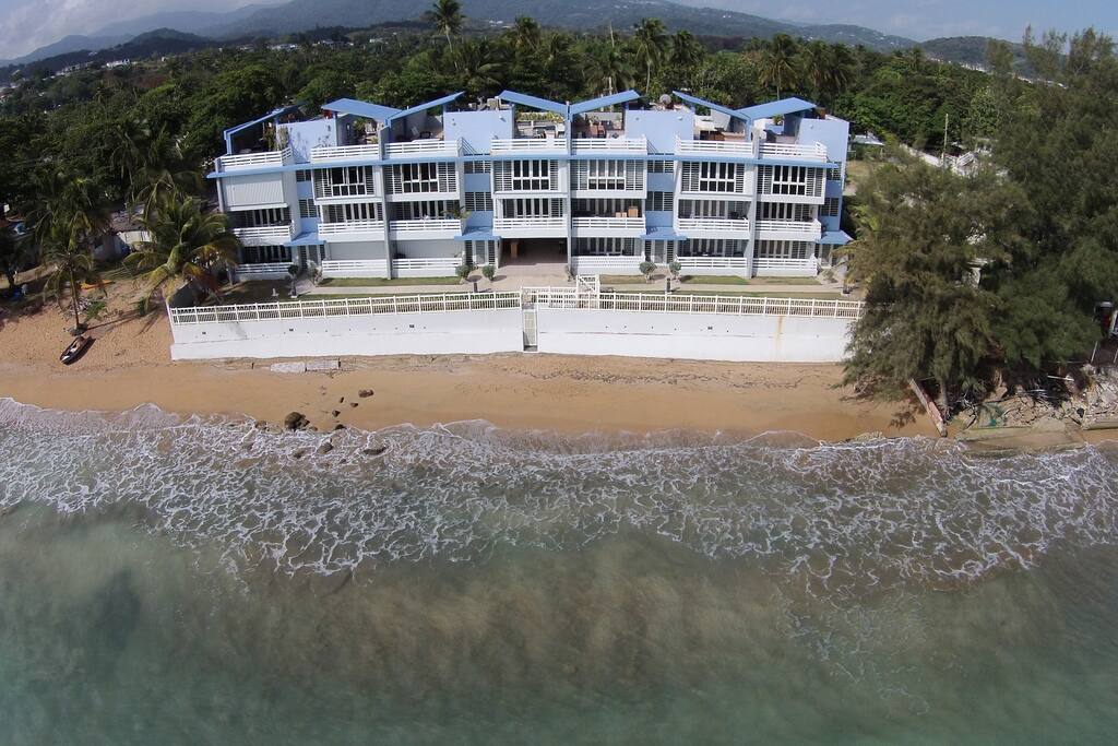 Aerial view of the complex. Note the beach is not present at all times of the year. Beautiful beaches are a short walk away at all times of the year.