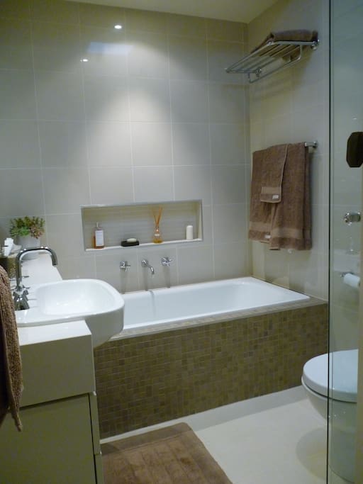 New and modern bathroom, full size bath and shower