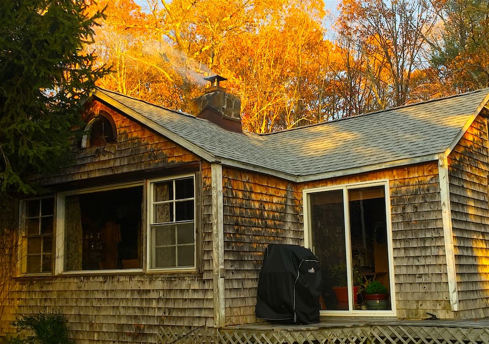 House with smoke from the firewood stove coming out of the chimney...a gorgeous Autumn day!