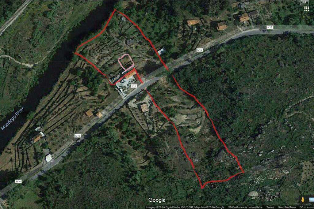 More then 12.000 square metres of land. Can camp anywhere inside the read area.