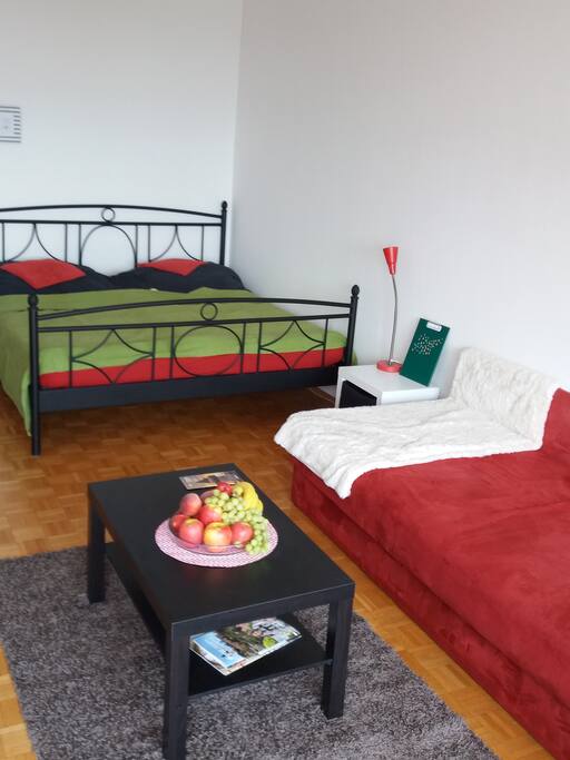 Double bed living room with sofa
