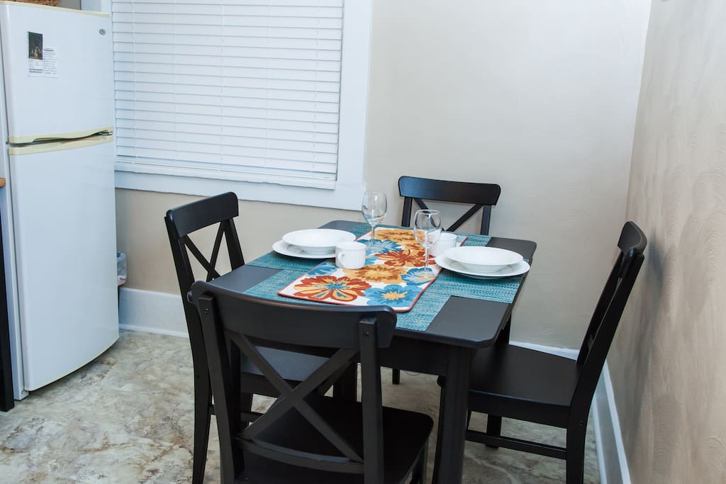 All small appliances, china, pots and pans are available in the fully equipped kitchen.
