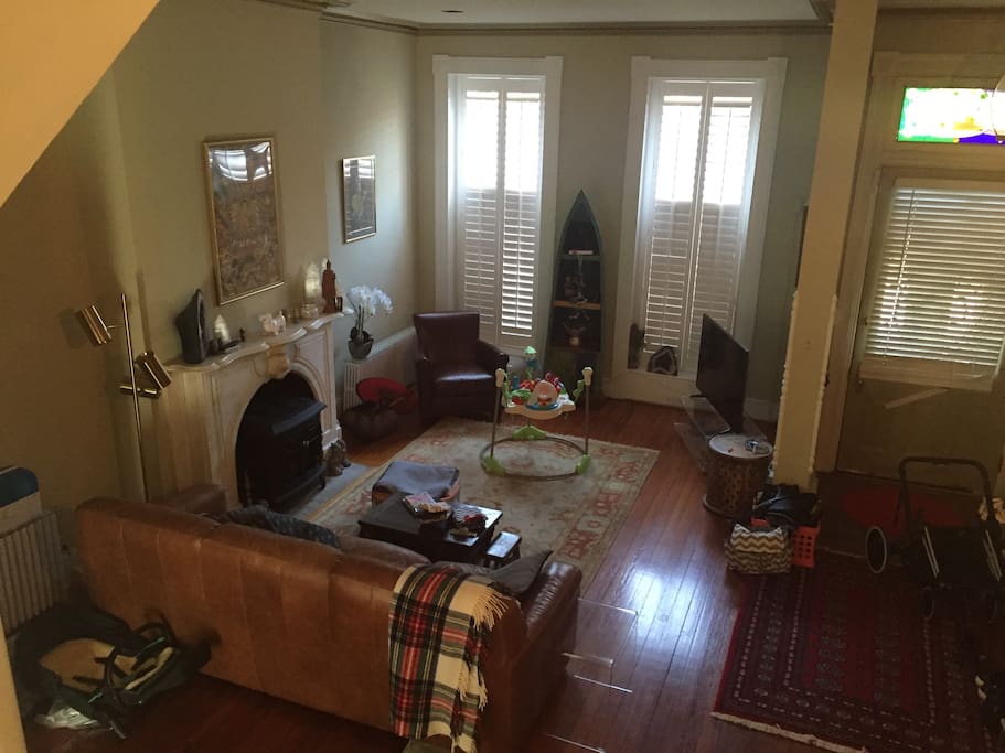 Living room - has a working gas cast iron fireplace