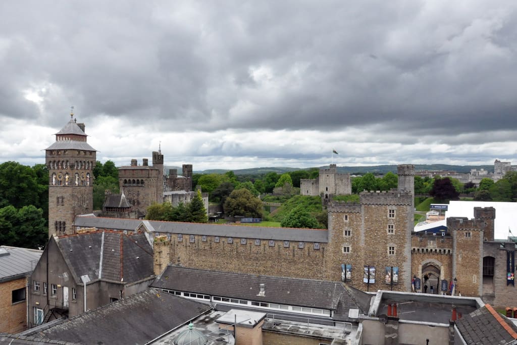 View of Cardiff Castle from balcony