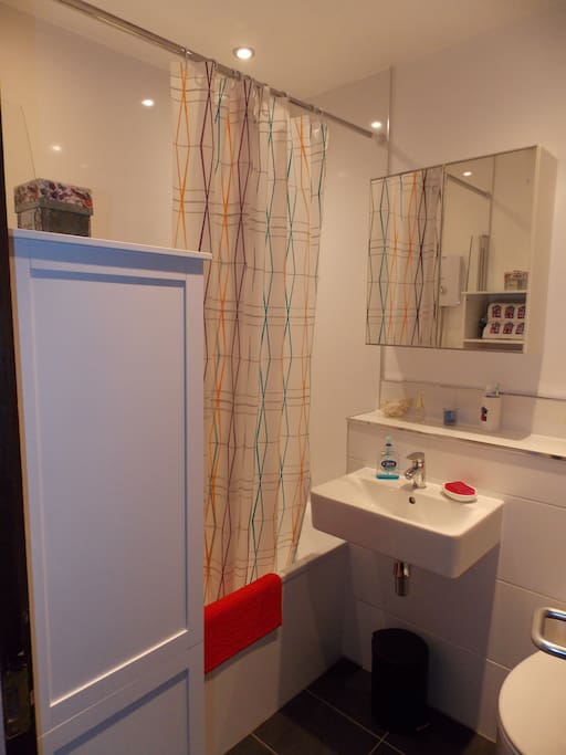 Bathroom with bath and shower
