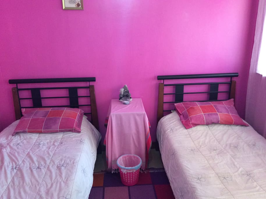 Bedroom with 2 single Beds and a study desk