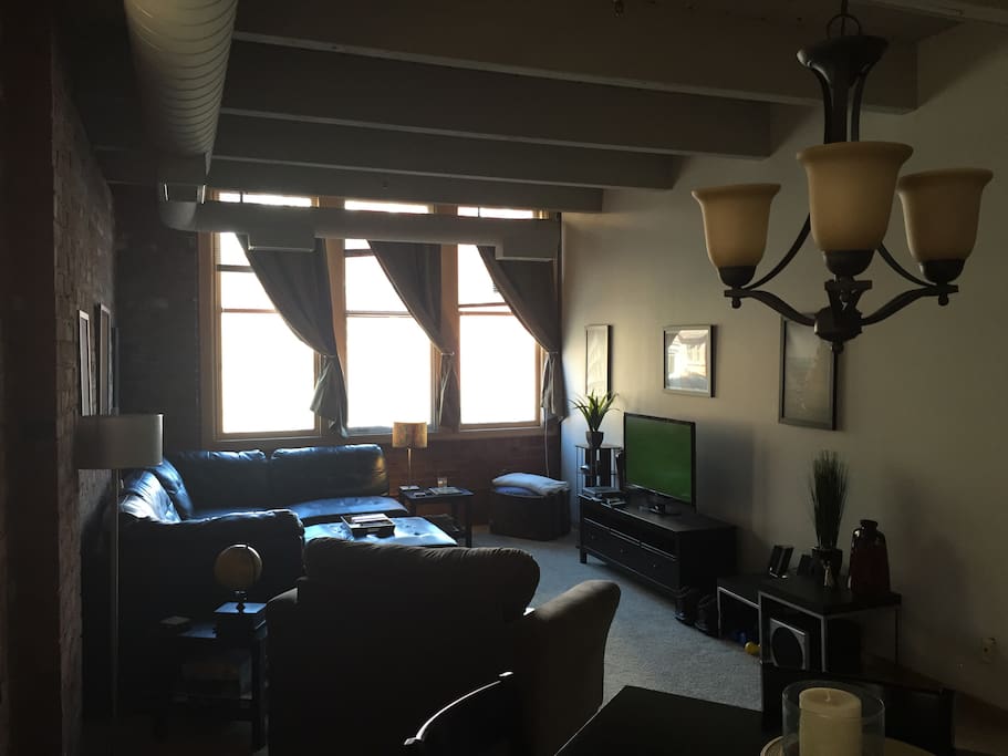 Open dining and living area