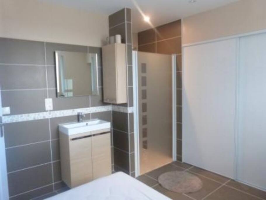 Lavabo et douche à l'italienne 1m x 1m