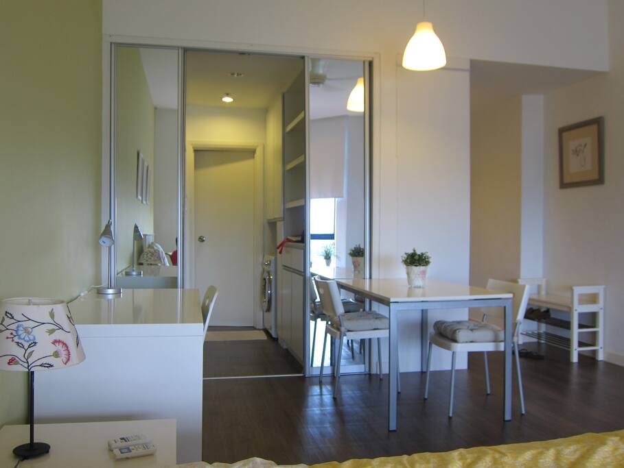 Worktop with plug points nearby. Walk In closet leads to a large bathroom.
