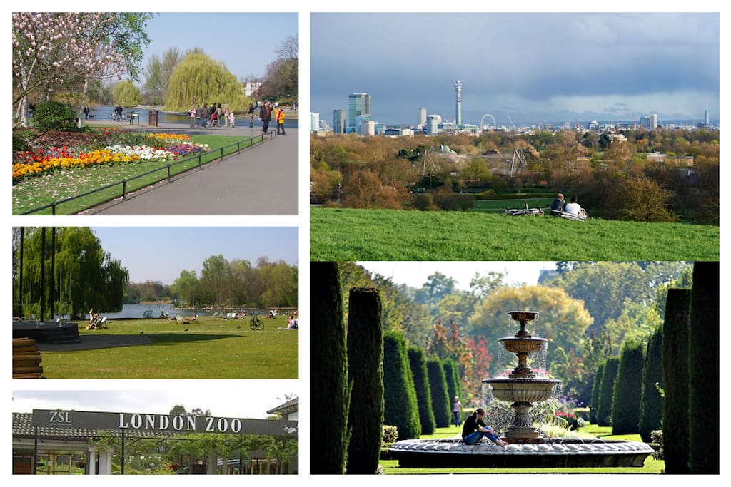 Regents Park, Primrose Hill and London Zoo a short walk away