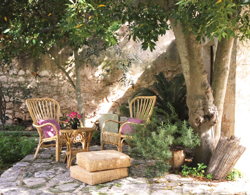 L'alloro custodisce le sedute al fresco.