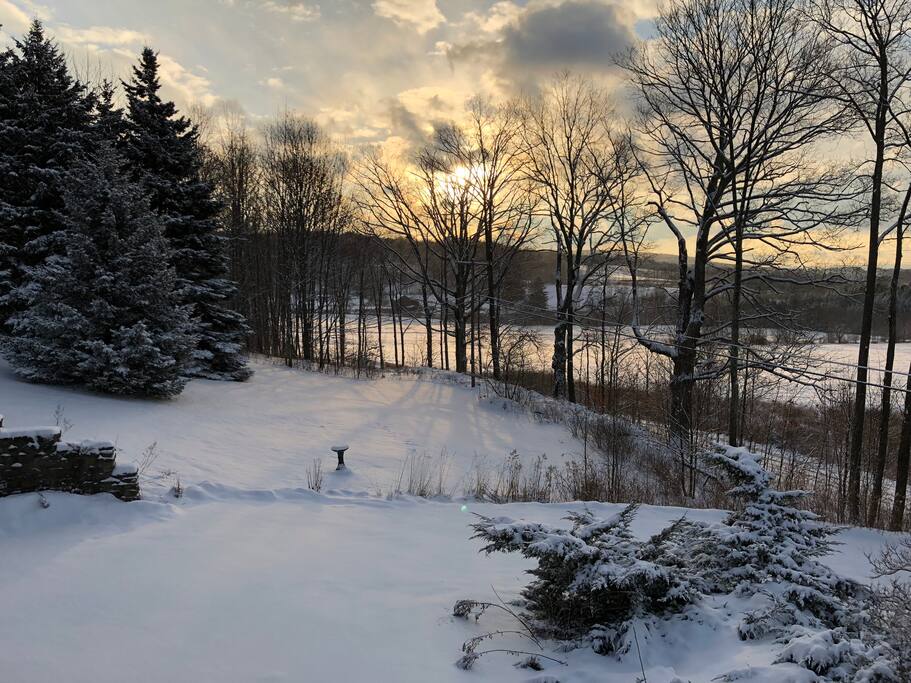 Winter sunrise from kitchen window.