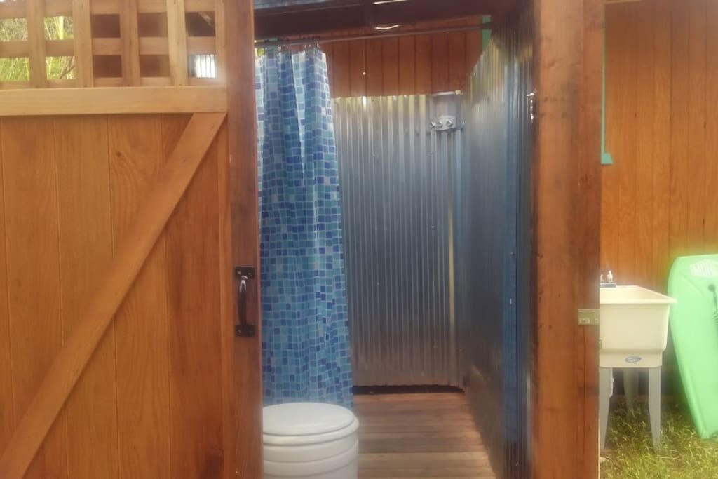 bathroom and outdoor shower