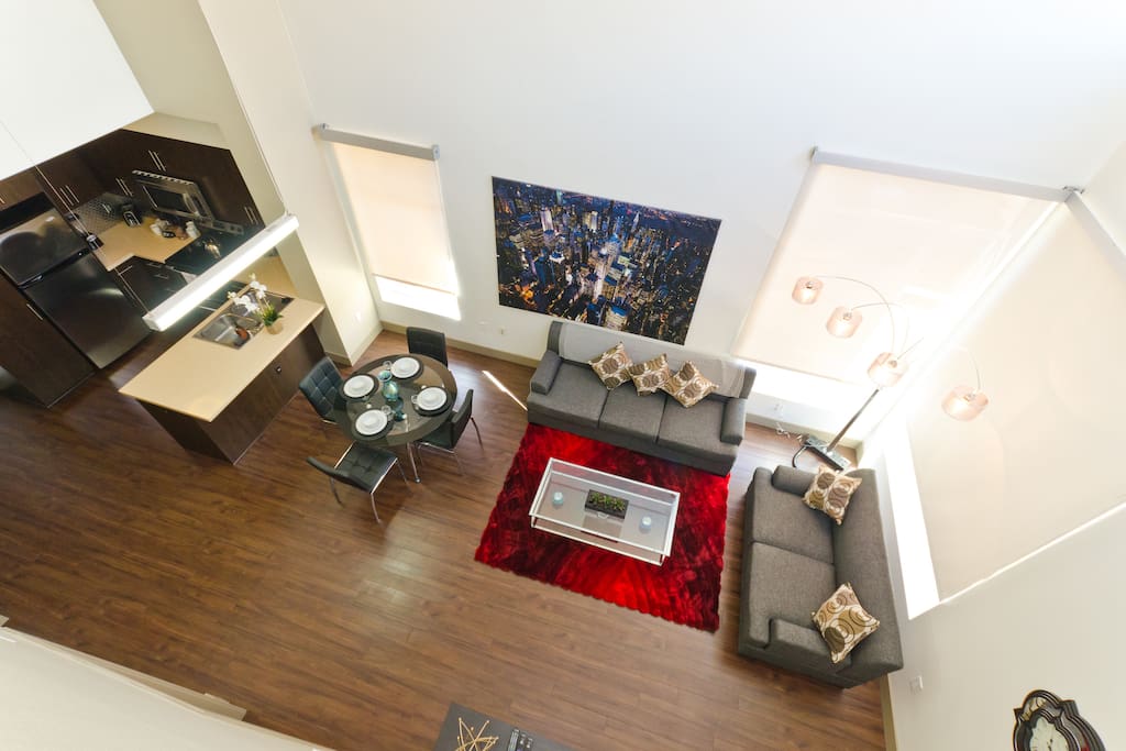 Large Living Space with 20 FT high ceilings