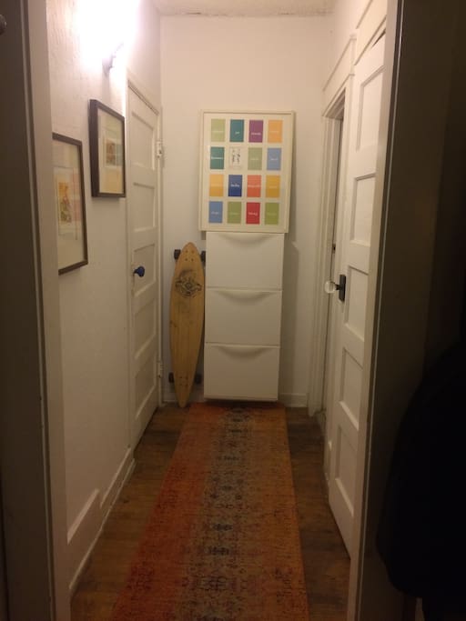 Hallway to bathroom and bedroom 2. You're welcome to use the skateboard
