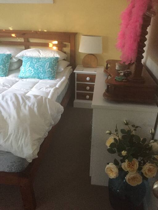 Queen bed mirrored double wardrobe and drawer chest