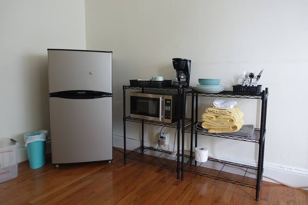 Kitchen nook right in your room with all you need for a simple, breakfast in bed!