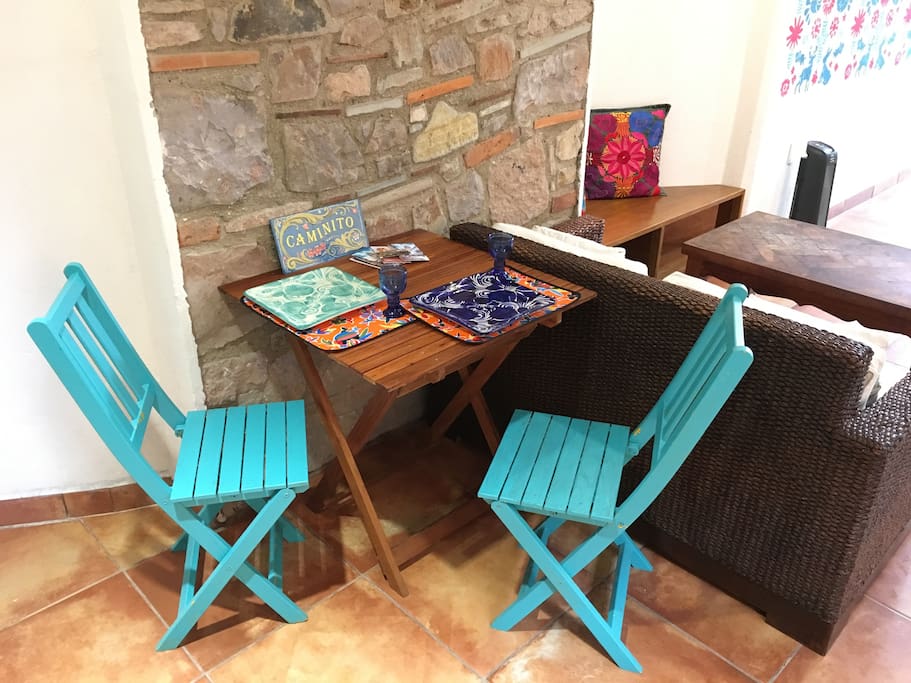 Folding chairs and table for inside or outside use