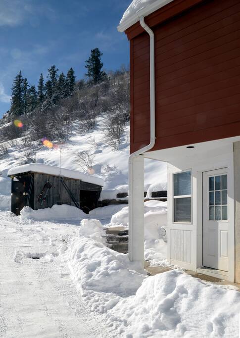 This is your front door. A shed (surviving from an old ranch) is available for skis or other toys