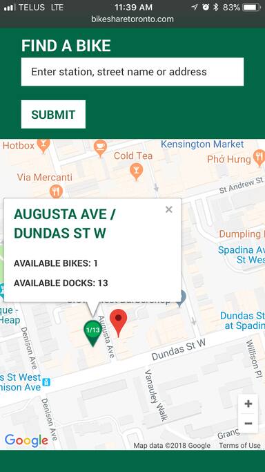 Bike rental station within short walking distance.