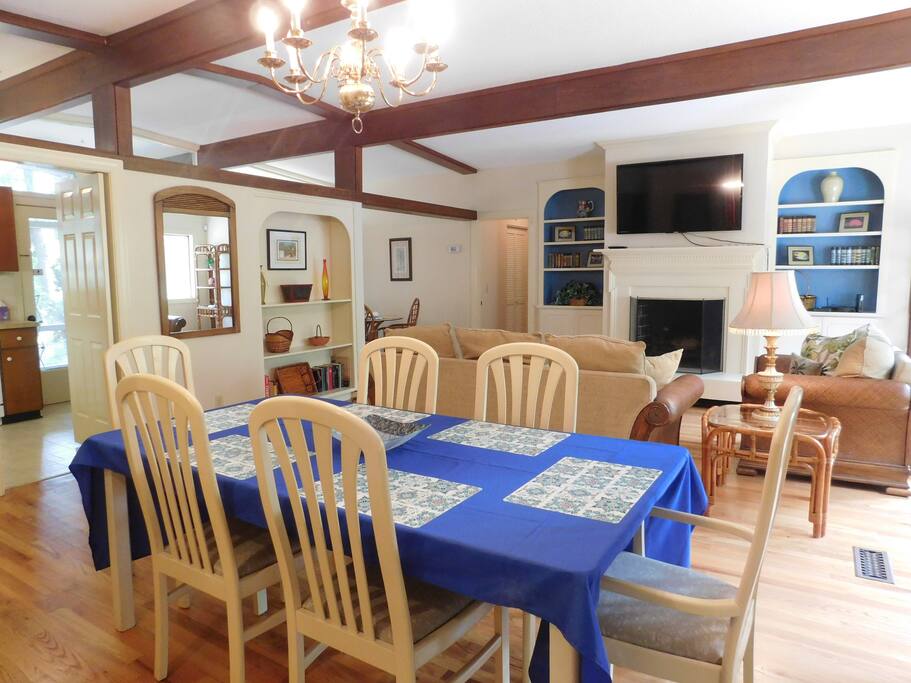 Beach House has an Open & Spacious floor plan with hardwood floors & 55" Smart TV