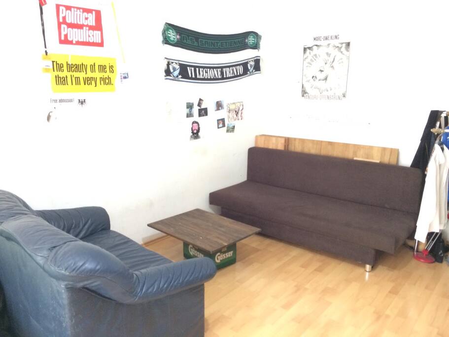 Cozy seating area with a bed sofa.