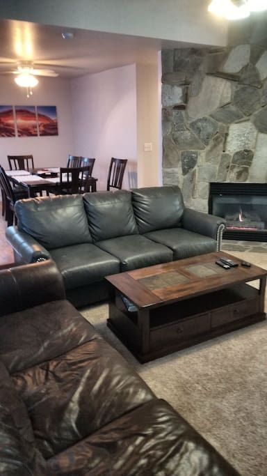 Living room. Fire Place Two leather couches. Smart Tv. with apps (Netflix, Hulu HBO Go)