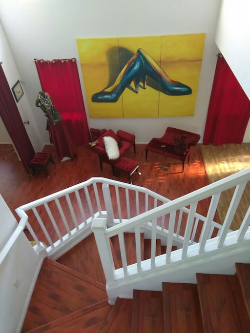 living room and stairs