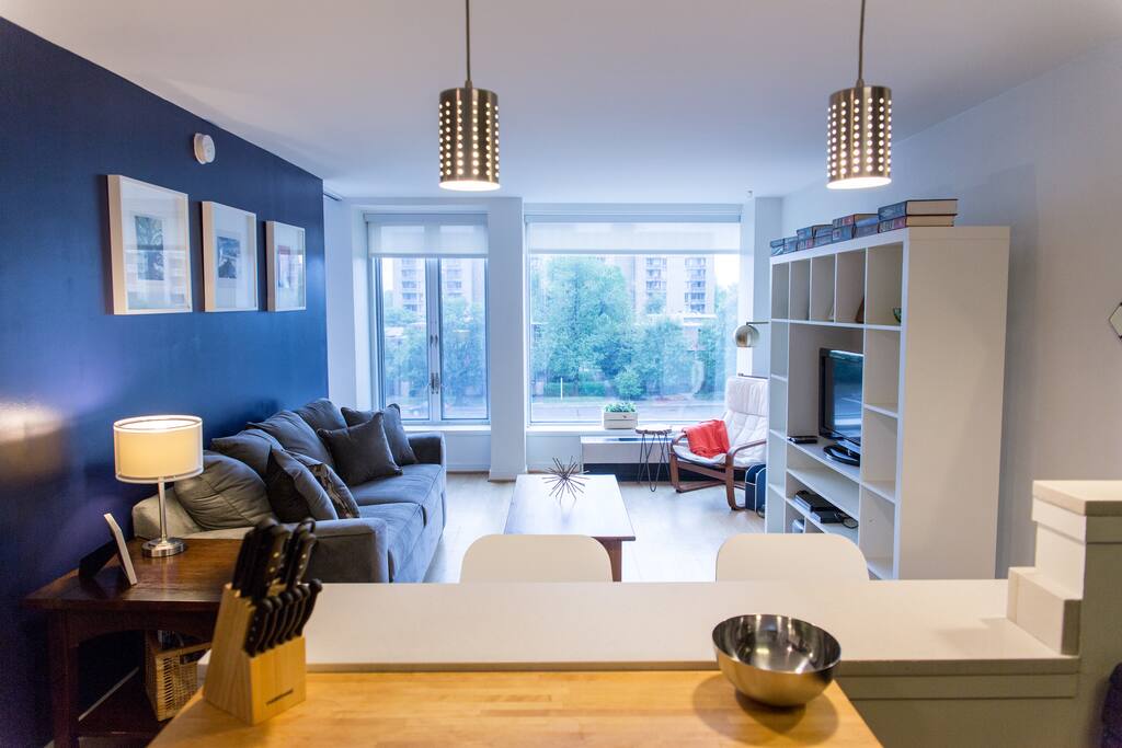 View from the spacious kitchen island