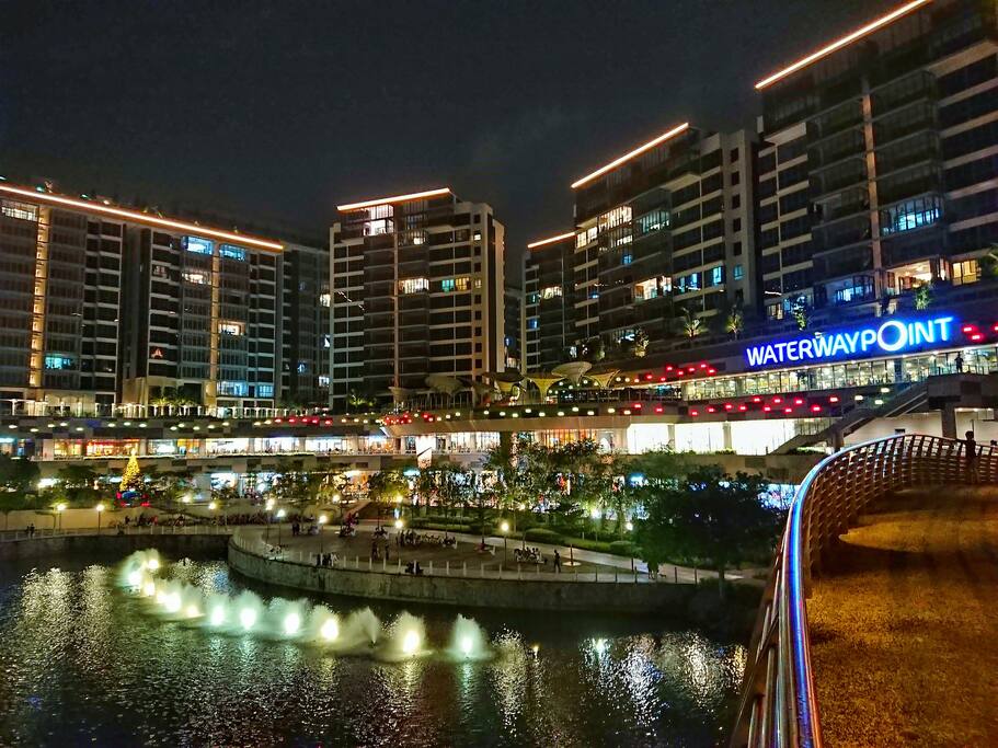 Waterway Point, a shopping mall just across the road junction. 24-hour supermarket and 10-hall cinema.